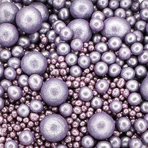 A Pinch Of - Pearls Mix - Glimmer Violet Cake Topper Sprinkles - 30g Edible Shimmer Ball Cupcake Decorations - Weddings, Christenings & Parties