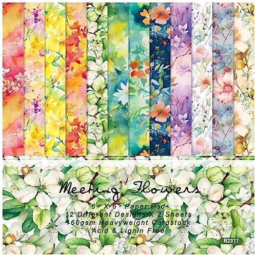 ZAKHSE Motivpapier zum Basteln,Gelb Blumenmuster Designpapier, 24 Blätter Bastelpapier 15,2x15,2cm,Einseitig Bedrucktes Dekoratives Bastelpapier,Gemustert Dekopapier für Weihnachten Karten Gestaltung