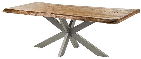 MASSIVMOEBEL24.DE Freeform 5 Baumtisch Mango - Verschiedene Größen, Farben und Gestell, Farbe:Natur lackiert, Größe:200x100 cm, Gestell:Kreuzgestell Silber matt