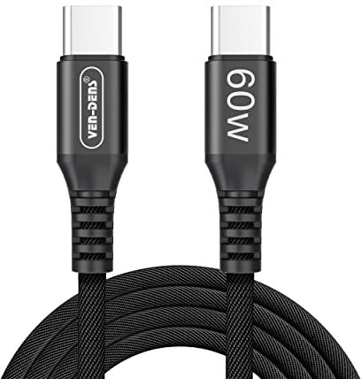 VEN-DENS USB C to USB C Charger Cable for iPhone 16e/16/16 Plus/16 Pro/16 Pro Max/15/15 Plus/15 Pro/15 Pro Max 60w Super Fast Charge Nylon Braided Type C Data Cable Lead For iPhone 16/15 (BLACK)