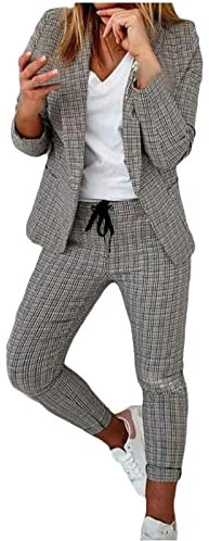Awrvia Angebote des Tages Heute Blazer Damen Sportlich Elegant Hosenanzug Business Anzug Set Zweiteiliger Formal Anzugjacke Slim Fit Hose Revers Büro Outfits Mode 2 Stück Jacke Festlich Mantel