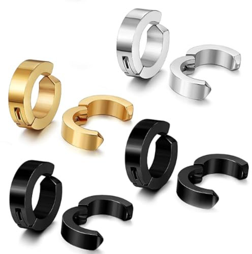 GGUFAY 4 Pairs Männer Ohrringe Edelstahl, Herren Ohrringe Schwarz Titan Punk Ohrringe Kreuz Piercing Ohrstecker Runde Coole Ohrstecker Ohrclips Creolen für Männer Jungen