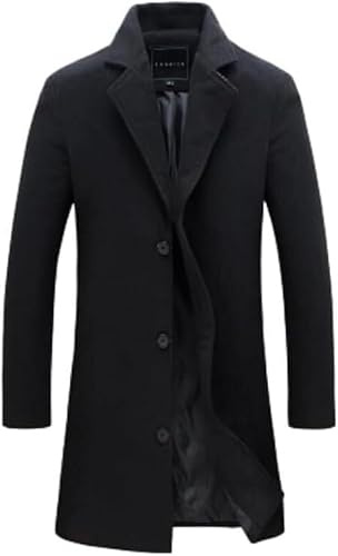 Mens Wool Blend Long Trench Overcoat Notched Collar Three Button Coat | Soft Warmth, Durable Polyester Lining, Two External Pockets, One Inner Pocket, Hip-Length, Easy Iron Care