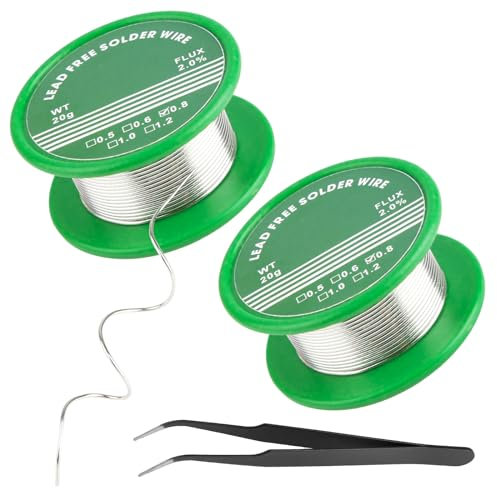 GHVACZS 2 Pièces 20 g Etain a Souder, 0.8mm Soudure Etain Sans Plomb, Fil a Souder avec des Pincettes, pour le Soudage et la Réparation de Composants Électroniques et Électriques