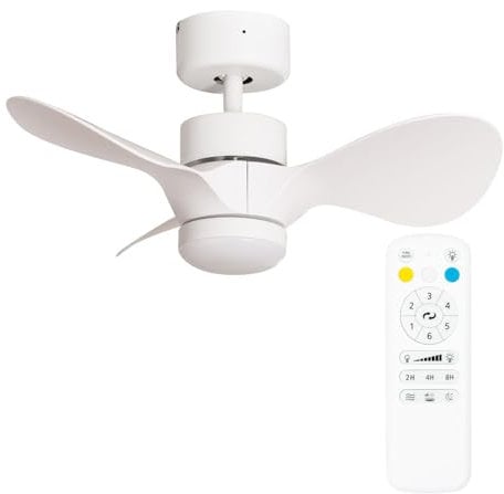 ValueLights | 24” Ceiling Fan with Integrated LED Dimmable Light and White Blades | Ceiling Fans with Lamps, Home Décor & Improvement Essential | Includes Remote Control