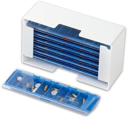 Medikamenten-Dosierer XL-8 für 1 Woche mit blauen 7 MW-Dispenser 8 Fächer