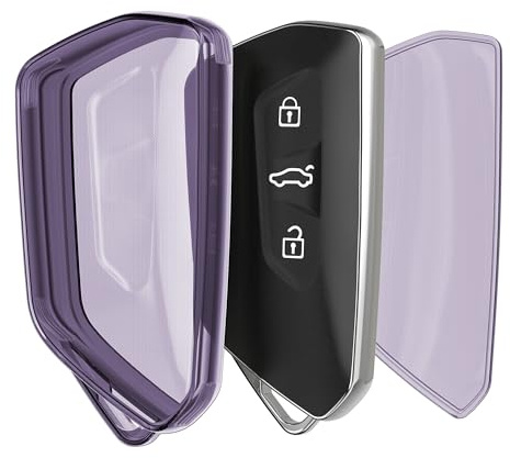 kwmobile Schlüsselhülle für VW Golf 8 3-Tasten Autoschlüssel Hülle - Autoschlüssel Schlüssel Hülle aus TPU Silikon - Schlüsselschutz Gehäuse in Violett Transparent