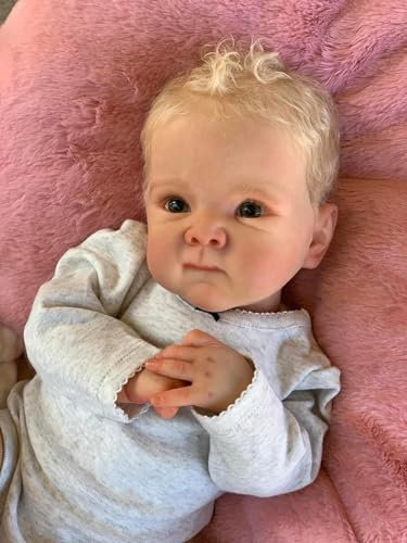 ROSHUAN Blonde Reborn Babypuppen Vinyl Ganzkörper Junge 45,7 cm Handgemachte Anatomisch Korrekte Babypuppen Realistische Lebensechte Babypuppen, die echt aussehen Babys mit offenen Augen