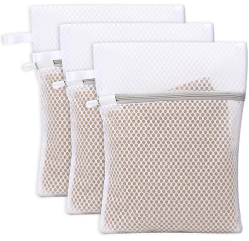 KALIONE Net Wäschebeutel, 3 Stück Mesh Wäschesäcke,Waben-Dessousbeutel mit Aufhängeschlaufe,Empfindliche Wäschebeutel, Feine Wäschebeutel für Unterwäsche, BHs, Socken, Babykleidung, Masken (L)