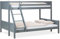 Homestyle4u 2725, Etagenbett 2 Kinder 90x200 und 140x200 Grau Holz 2 Matratzen Stockbett Kinderbett Hochbett Umrandung
