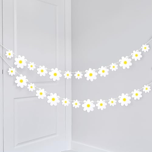 2 Pack Daisy Garland Daisy Party Decorations Hanging Flower Garland Daisy Bunting, White Daisy Paper Decorations Daisy Paper Cutouts Birthday Party Decorations for Baby Shower Groovy Party Decor