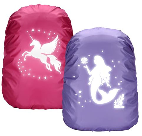 Byhsoep Regenüberzug Schulranzen Einhorn Mermaid Schmetterlinge Rucksack Regenschutz wasserdichte Regenhülle für Rucksack Überzug Reflektierend für Jungen Mädchen Schulanfänger (Lila)