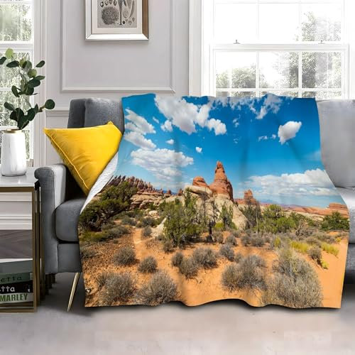 Gobi Drucken Kuscheldecke 70x100cm WüSte Wohndecke Flauschige Warm Weiche Schmusedecke Sofadecke Jungen Mädchen für Wohnzimmer, Schlafzimmer, Camping, Picknick