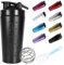 ZAKVOP 750 ml protein shaker edelstahl, shaker, shaker metall, Eiweiß Shaker, Eiweiss Bottle, BPA Free/Leak-Proof/Premium Edelstahl, Wasserflasche with Scale - for Clump Free Shakes - Black