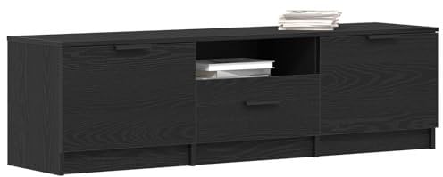 vidaXL Rechteckiger TV Schrank aus schwarzer Eiche mit 2 Türen und 1 Schublade für Wohnzimmeraufbewahrung - Langlebiger Holzwerkstoff, Moderne Ästhetik für Medienorganisation und Unterhaltungszentrum