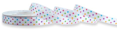 Creativery Satinband mit bunten Punkten 12mm x 25m Rolle - für DIY Projekte & Deko - Geschenkband Stoffband zum Verpacken Schleifenbinden Nähen Basteln Verzieren - Weiß 900