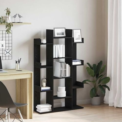 QUAHEAS Bücherregal Schwarz Eiche Holzwerkstoff, 86x25,5x140 cm, modernes Standregal für Bücher, Stauraum Organizer, vielseitiger Shelf für Wohnzimmer, Schlafzimmer, Büro – ideal als Bookcase.