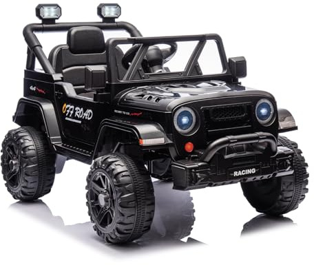 CoolGrows Ride on Car, 2 Motors Electric Cars for Kids, 12V Electric Ride-on Toy with Remote Control, LED Lights, Music, Radio, 2 Speed Modes Smooth Start for 3-6 Years Old, Max Weight 30KG - Black