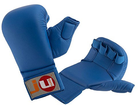 Ju-Sports Karate Handschuhe - blau, Kunstleder I Gepolsterter Hände Schutz für Training & Wettkampf I Karate Handschutz mit 2 Schlaufen mit Daumen I Größe M