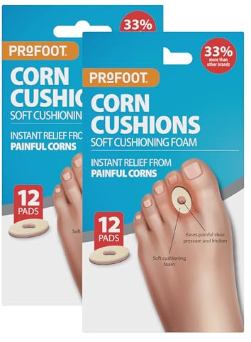 PROFOOT Corn Cushions - 12 Cushioning Pads - Instant Relief from Painful Corns - Super Soft Cushioning Foam Pads for Pressure Relief - Self Adhesive Pads (Pack of 2)