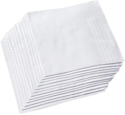 Ricosky Men's Pure White 100% Cotton Handkerchief Pack of 12