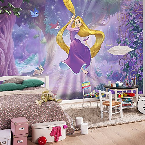 Komar Disney Fototapete RAPUNZEL | 368 x 254 cm | Tapete, Wand Dekoration, Prinzessin, Märchenwald, Flynn Ryder, Kinderzimmer | 8-451, lila, 8 Teile, 368 x 254 cm, 8 teile