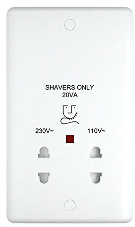 Shaver Socket White Dual Voltage Slimline Profile
