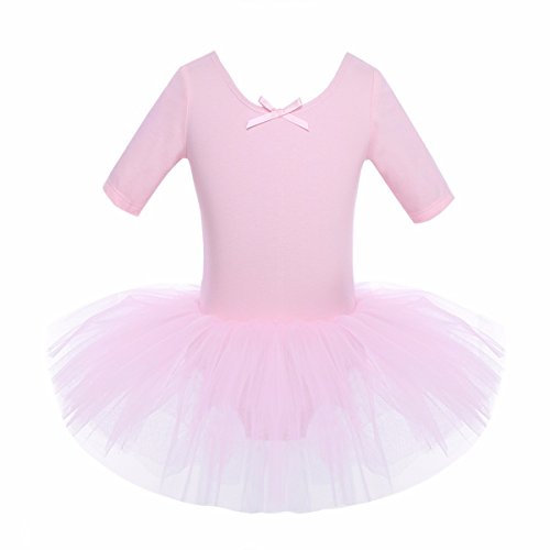 iEFiEL Kids Girls Ballet Tutu Dress Short Sleeves Gymnastic Leotard Bodysuit Skirt Dance Costume Dancewear Pink 2-3 Years