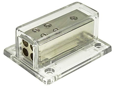 tomzz Audio 5800-009 Verteilerblock Stromverteiler Massiv Platindesign 1 Eingang 25qmm auf 4 Ausgänge 10qmm