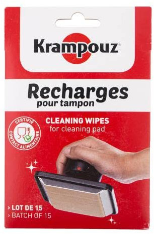 KRAMPOUZ Lot de 15 Recharges pour Le Tampon d'Essuyage Clean+ pour Crêpière - Idéales pour Le Culottage, Le Graissage et Le Nettoyage des Plaques en Fonte - Lavables et Remplaçables - Réf ATE2
