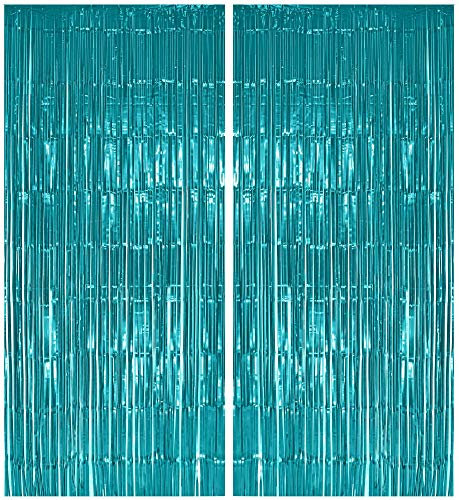 Foxxeo 2X Lametta Vorhang - türkis - 91x244 cm - Glitzer Vorhänge Metallfolie Fensterdekoration Streifenvorhang Party Deko