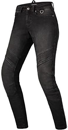 SHIMA JESS BLACK, Moderno Duralid Femenino Jeans de motocicleta con protectores (Negro, 24 Largo)