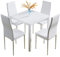 Jooli Glass Table and Chairs Set 4, Green 75cm Square Table with 4 Faux Leather High Back Chairs Modern Dining Room Sets for Home Kitchen Office, White