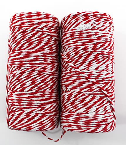 CaPiSo 2 x 100 m, cordoncino da 2 mm, in cotone, per decorazione natalizia (rosso/bianco)