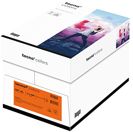 inapa farbiges Druckerpapier, buntes Papier tecno Colors: 120 g/m², A4, 1.250 Blatt (5x250), intensivorange