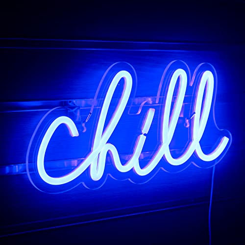 Chill Letrero de Neón Letrero LED Azul Chill Luz de pared de Neón 14'' x 7'' Letreros de Neón con Letras para Decoración