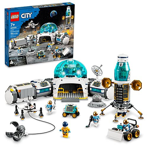 LEGO City Lunar Research Base Weltraumspielzeug für Kinder, die den Weltraum lieben, 60350, NASA-inspirierter Lunar Lander, Rover und Mond Buggy mit 6 Astronauten-Minifiguren, ab 7 Jahren