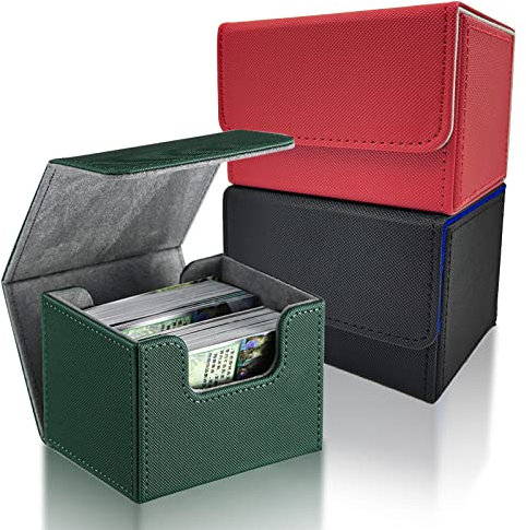 ZOETOOL 3 Stück Deckboxen Karten zum Sammeln Spielkartenbox Passend für 100+ Kartenhalter Deckschutz Kartenaufbewahrungsbox Spieldeckbox Kompatibel mit MTG TCG (Schwarz, Rot, Grün)