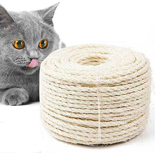50m Sisalseil für Kratzbaum 8mm Seil Kordel Natürlich Sisal Mehrzweckseil Seil Natur Hanfseil DIY Handwerk Seil Verwendbar als Baumanbinder, Paketschnur