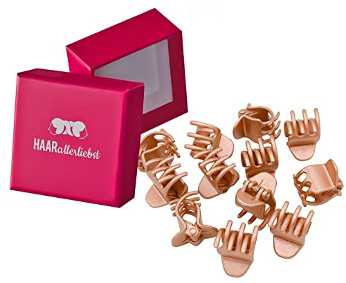 HAARallerliebst Fermaglio per capelli biondi (12 pezzi, oro rosa luccicante, 2 cm), scatola per conservare
