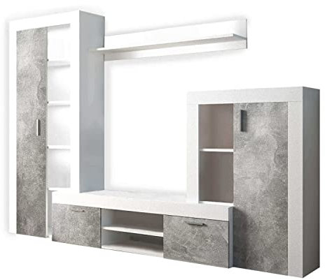 Cosma Wohnzimmer-Schrank für Fernseher, zweifarbig, modernes Wohnbereich, Farbe Weiß und Grau, Beton-Optik, Modell Nobel