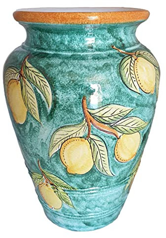Ceramiche Angela Rinaldi – Portaombrelli Giara in Ceramica di Vietri dipinta a mano Maioliche Design Anfora Terracotta (verde ramina, Altezza cm 35 diametro pancia cm 23 kg 5)