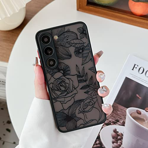 XIZYO Hülle für Samsung Galaxy S23 Plus, Transparent Matt Rose Floral Blume Muster Stoßfeste Handyhülle, Weiche TPU Stoßstange Schutzhülle, Schwarz