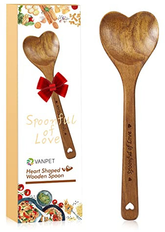 Wooden Heart Spoons - Heart Shaped Wooden Spoon Kitchenware for Cooking with Love, Unique Mother's Day Gifts for Cooks Hostesses Mom Grandma Wife Weddings House Warming Kitchen Accessories (1)