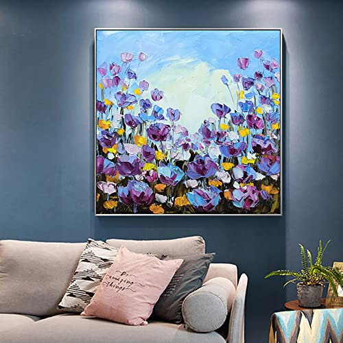 Ölbilder Auf Leinwand Handgemalt - Moderne Abstrakte Bunte Blumen Kunst Acrylmalerei 100% Handgemalte Textur Kunstwerk Extra Große Wandkunst Rahmenlose Coole Gemälde Wohnkultur Für Wohnzimmer,80X