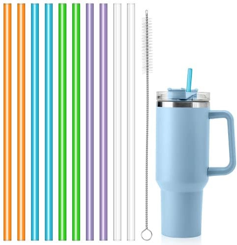 Anpro 10 PCS Colorful Reusable Straws,40 oz Stanley Cup,Stanley Cup Straw with Cleaning Brush,Plastic Straw for Stanley Accessories