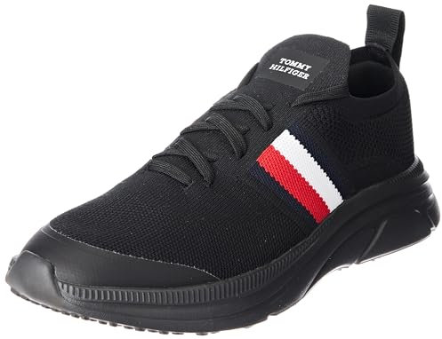 Tommy Hilfiger Modern Runner Knit Stripes ESS FM0FM04798, Zapatilla de Running Hombre, Negro (Black), 44 EU