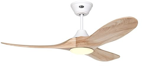 Energiespar Deckenventilator mit LED Beleuchtung und Fernbedienung Eco Genuino-L Weiß/Holz Natur 122 cm
