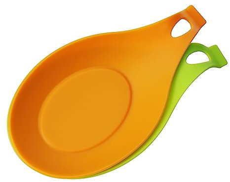 kwmobile Repose cuillère Cuisine - Lot de 2X Porte-cuillère en Silicone pour Pince spatule louche - Ustensile de Cuisine cuisinière - Vert-Orange