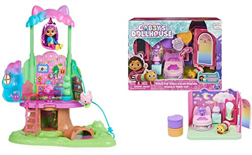 Gabby's Dollhouse 6061583 Gabby’s Dollhouse, verwandelbares Baumhaus-Spielset mit Lichtern und 2 Figuren & Gabby‘s Dollhouse Deluxe Raum, Sweet Dreams